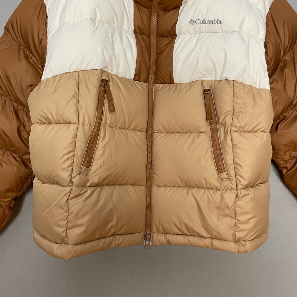 Columbia Pike Lake II Cropped Insulated Jacket Omni-Heat Puffer Coat Brown White - Picture 8 of 16